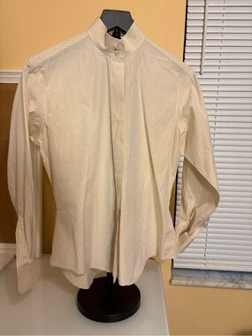 Women's Cream Check Button-Down Shirt with Stand Collar